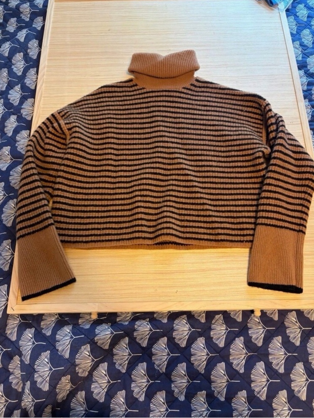 Madewell Camel and Black Striped Turtleneck Sweater